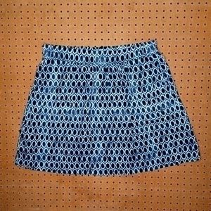 LOFT womens navy white Mosaic Stroll geometric stretch linen A-line skirt L EUC